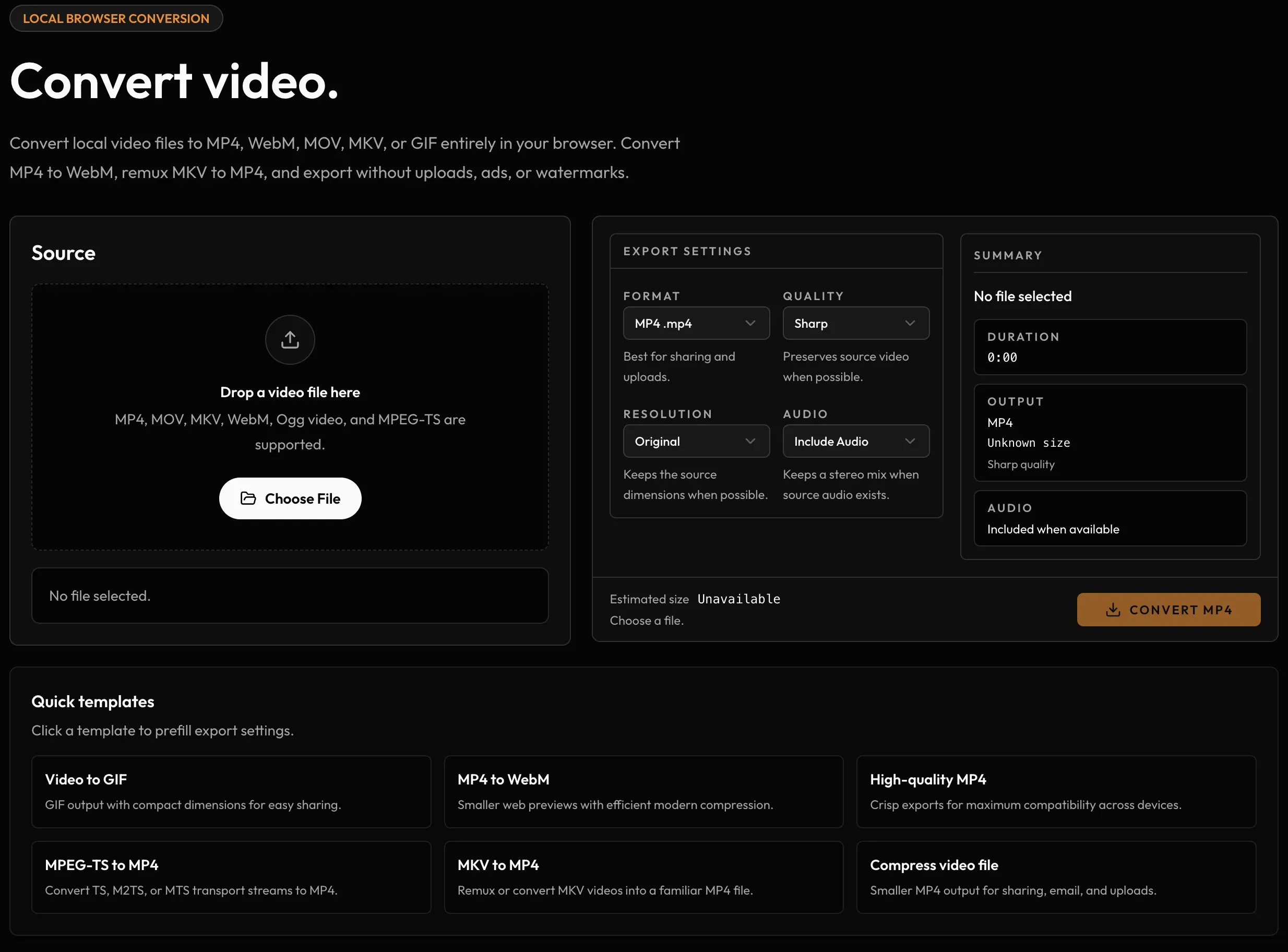 The Cliparr Convert UI, showing a video being converted to a GIF.